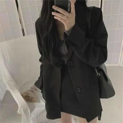 Blazer coreano holgado negro para mujer (primavera/otoño 2024): estilo chic con un toque de fragancia para estudiantes.