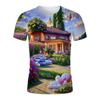 Summer New Rose Castle Colors Beautiful Personality Youth Trend 3D Digital Printing Round Neck Shirt Short Sleeve T-shirt