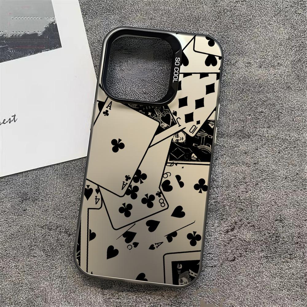 Black and white poker element collage pattern phone case For iPhone 11 12 13 14 15 16 17 XS XR X 12 13 Plus Pro Max SE series