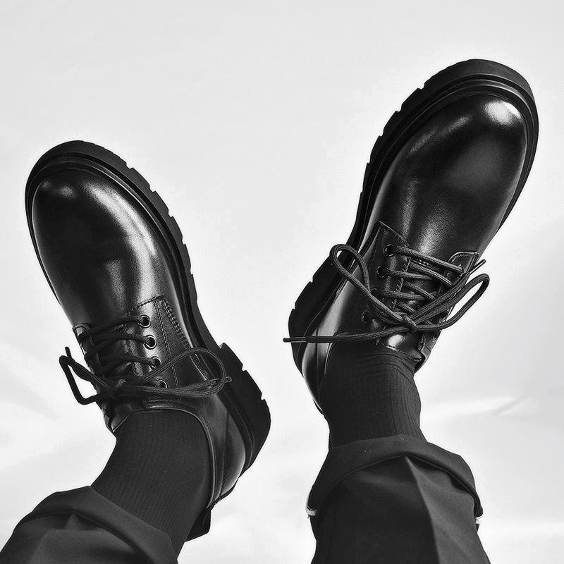 Men genuine Leather Shoes lace up High Quality Men Casual Natural Leather Oxford Elegant Lace-up Solid black Working Shoes men