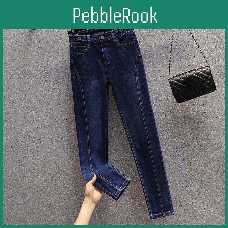 Size Dimanaf 2024 New Plus Jeans Autumn Women Patchwork Basic Elastic Pants Loose Casual Female Trousers Blue Pants 5xl