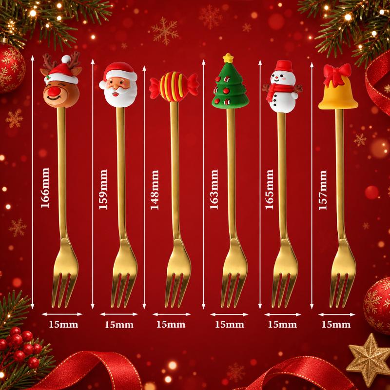 4/6Pcs Christmas Fork And Spoon Set,Stainless Steel Creative Tableware,Coffee Tea Dessert Forks And Spoons Gift Set