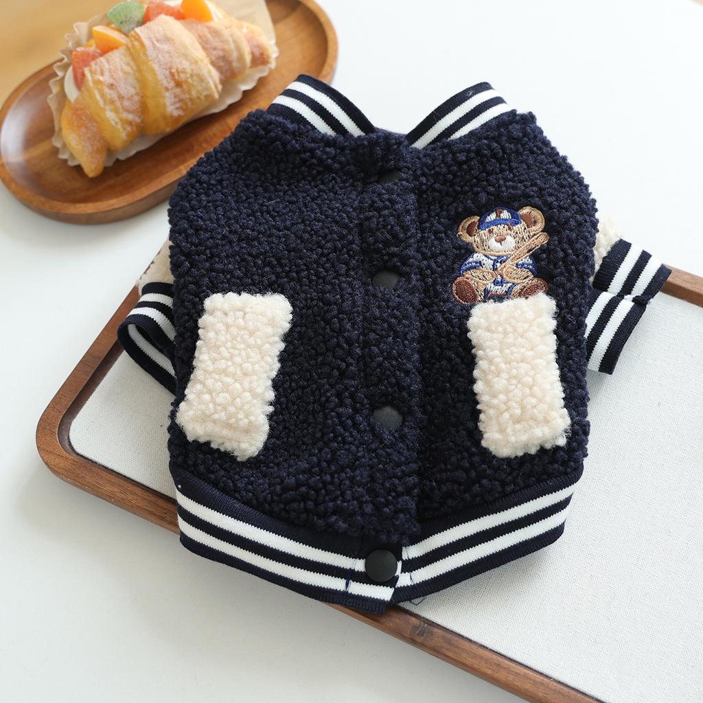 Fleece Baseball Jacket for Pets Autumn Winter Warm Pet Sweatshirt Fluffy Cozy Dog Cat Hoodie