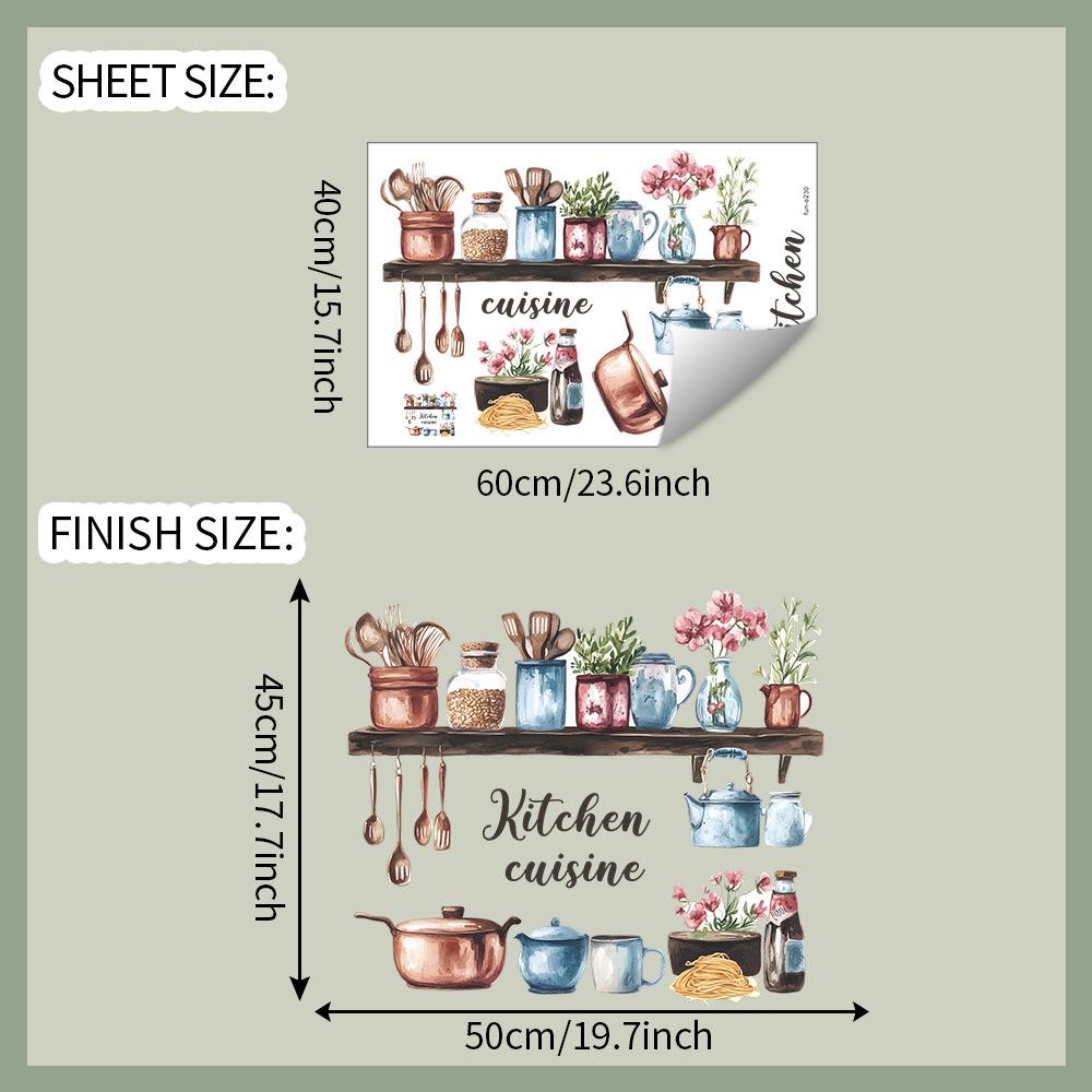Watercolor Kitchen Utensils Spice Jars Wall Stickers for Kitchen Dining Room Home Background Decoration