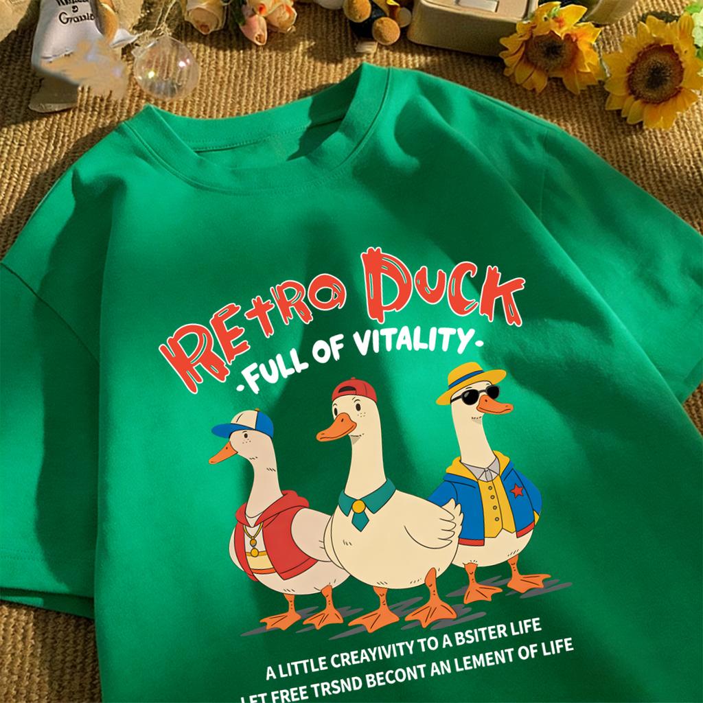 Retro Duck Full Of Vitality Unisexs T-Shirt Casual Fashion O-Neck Tee Summer Loose Basics Top Cotton Unisex Soft Vintage Clothing