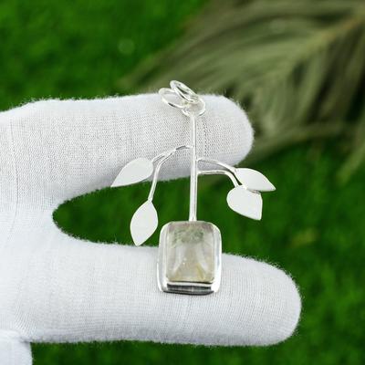Regalo Per Donna Ciondolo Argento Sterling 925 Pietra Preziosa Naturale Rutilo Dorato