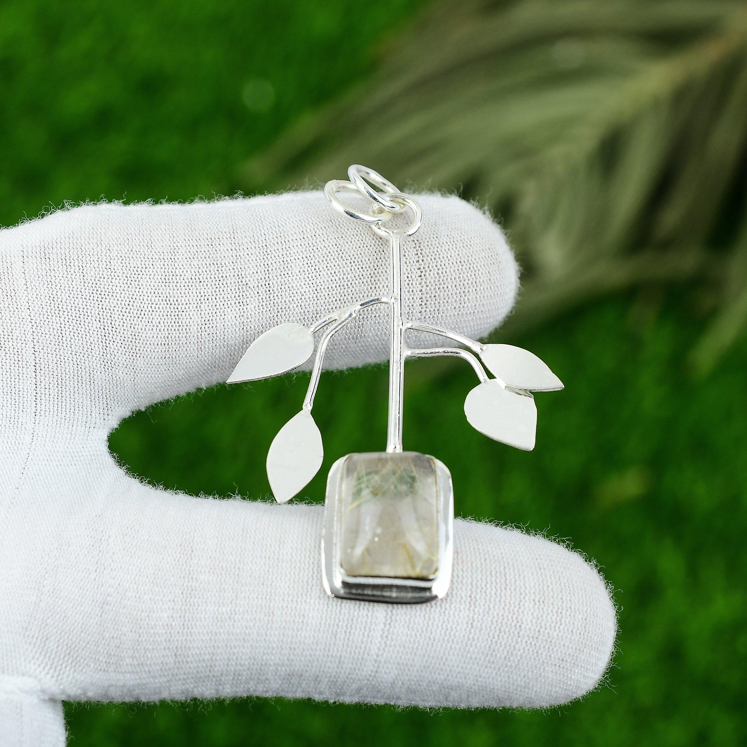 

Gift For Women Pendant 925 Sterling Silver Natural Golden Rutile Gemstone