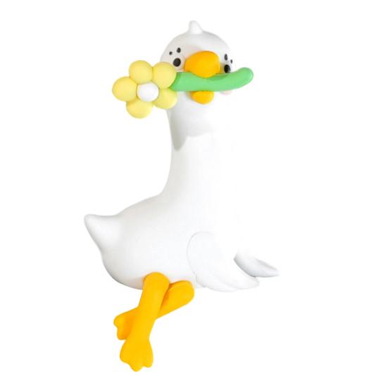 Arbeitsplatz Dekoration Harzente Dekoration für Schreibtisch Auto Armaturenbrett TV Monitor, Mini Anhänger Figur, Niedliches Blume haltendes Ornament, Verspieltes Geschenk