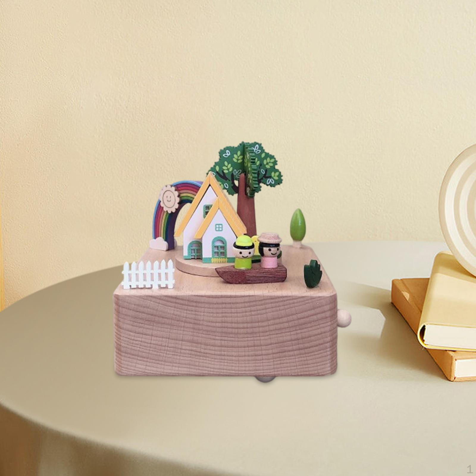 

Wooden Musical Box Classic Rainbow Bridge Rotating Ornament Home Decor Handmade Play