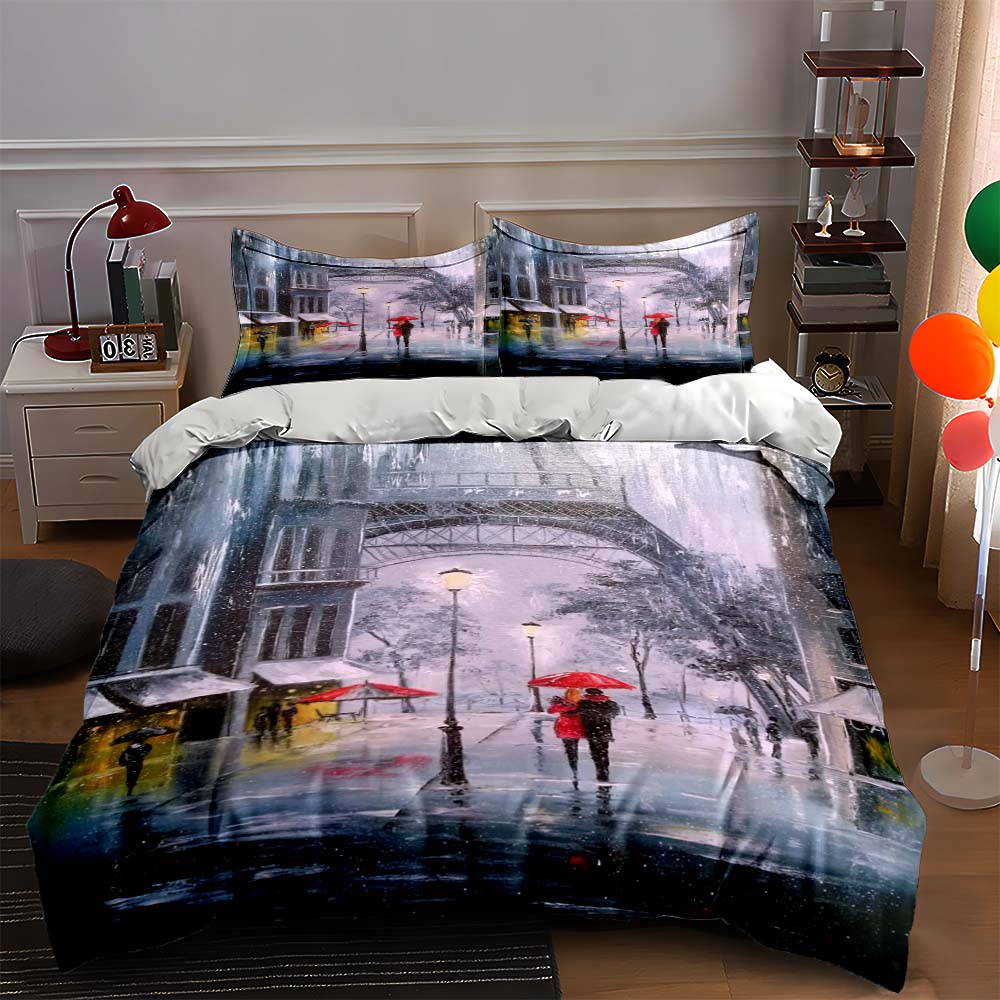 

Romantic rainy street Bedding Duvet cover sets Duvet covers Pillowcases gifts (1 * Duvet Cover 2 * Pillowcases, without duvet insert) 135x200cm
