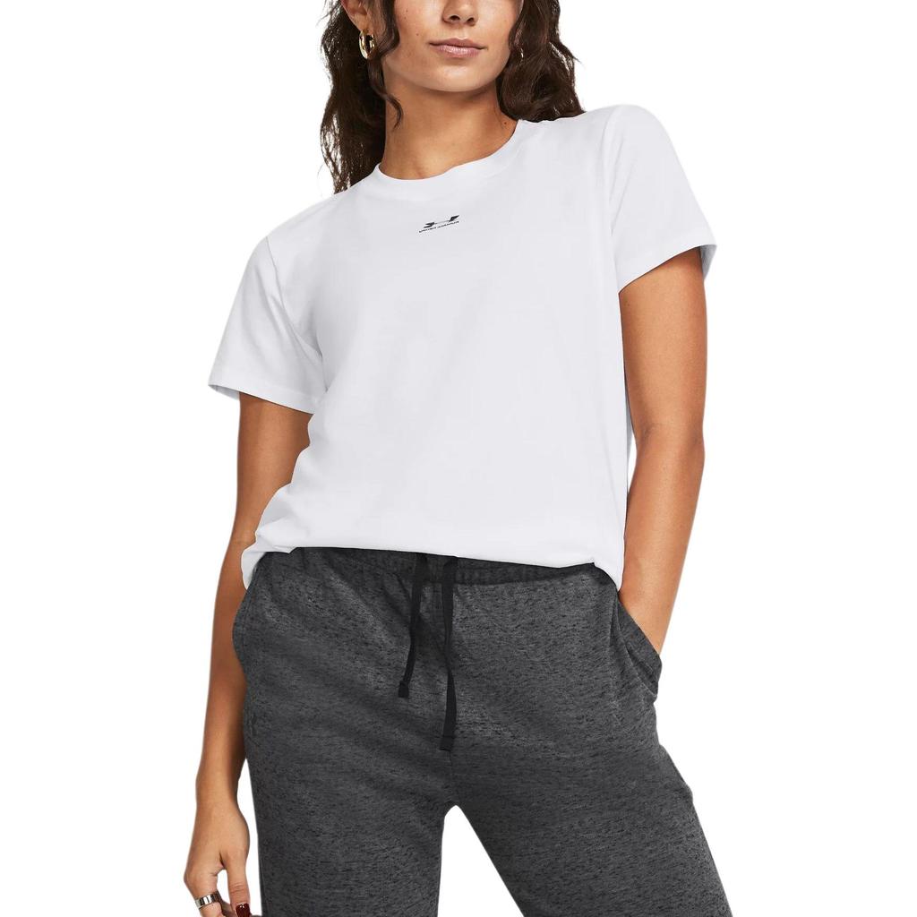 Under Armour Letter Logo Print Round Neck Pullover Short Sleeve T-Shirt Women T-Shirts White 1383648-100