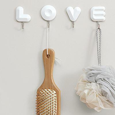 4Pcs/Set Letter Wall Decor Hooks Wall Mounted Love Hooks Waterproof Adhesive Bathroom Hooks for Entrance Bedroom Living Room