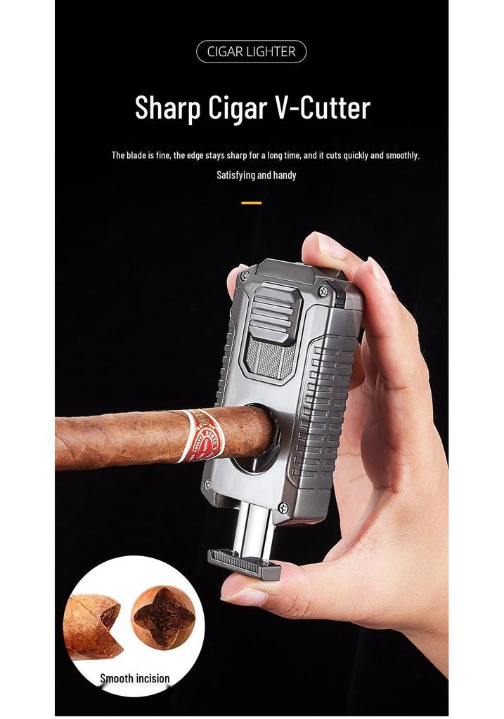 Triple Jet Cigar Lighter with V-Cutter & Puncher