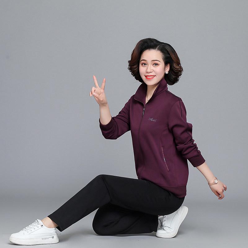 Mom's Sportswear: Loose Straight Leg Suit - Plus Size Spring/Autumn Women's Jacket for Square Dance Team.