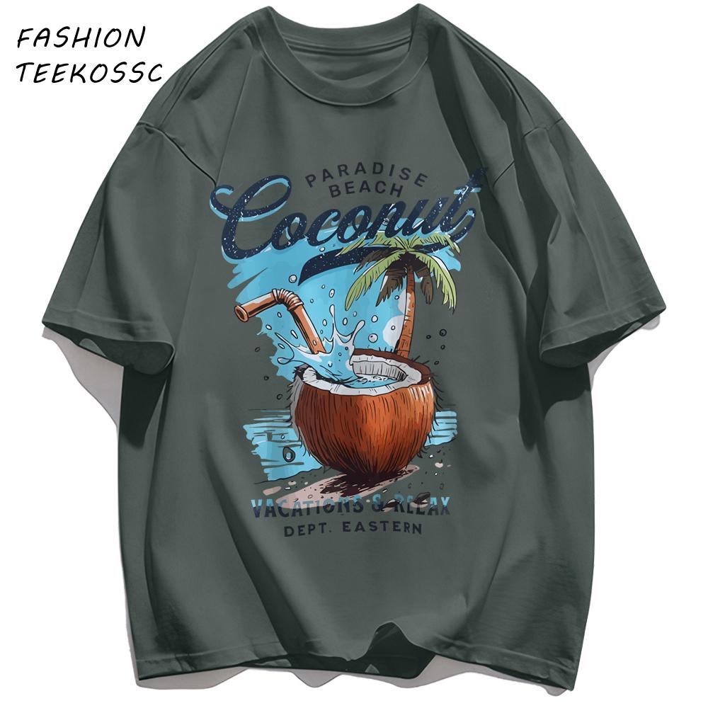 Pardise Beach Cocount Vacation Relax T Shirt Man AllNatch Basics TShirt Fashion Cotton Sportswear Unisex Summer Loose Clothing