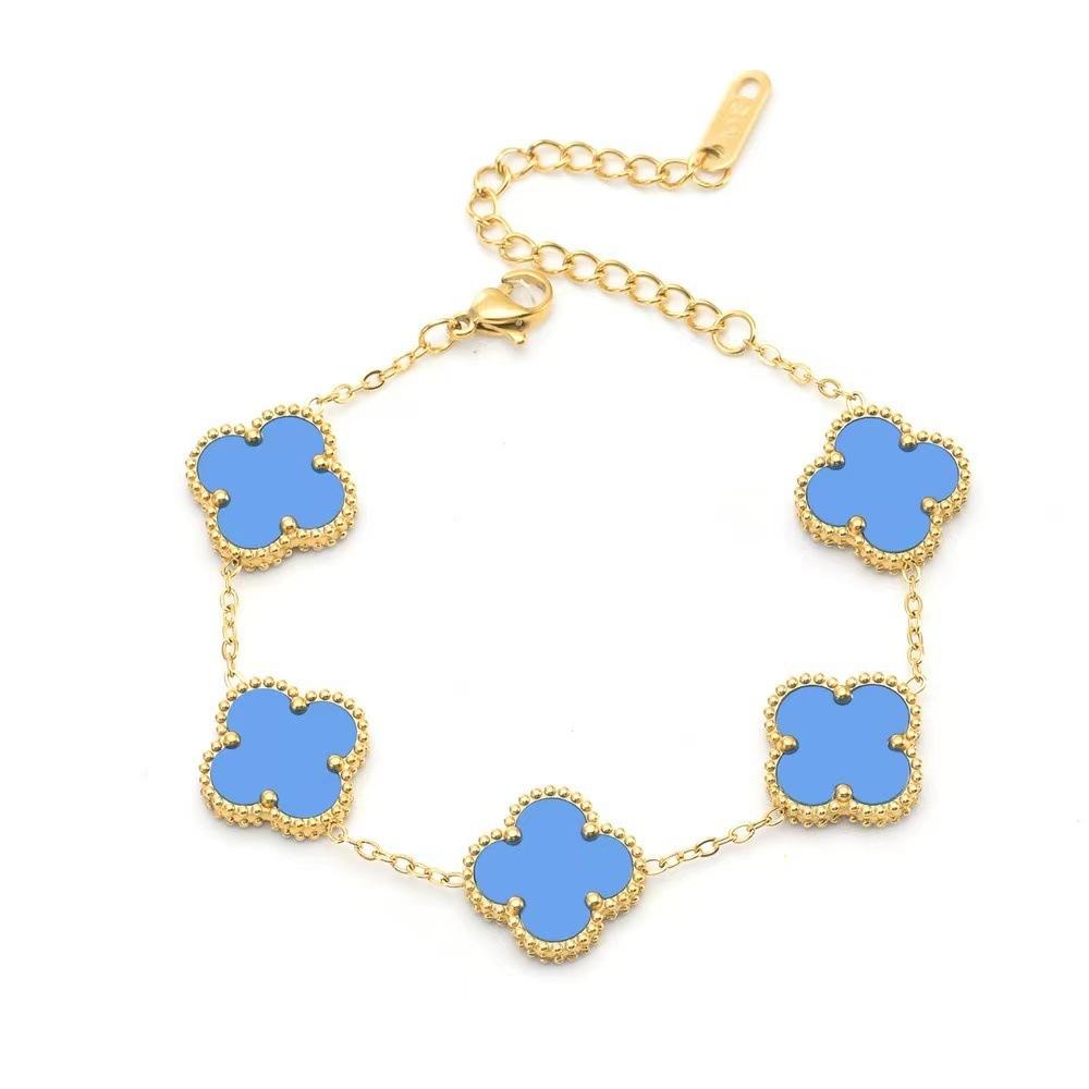 15MM Titanová ocel Čtyřlístek Pět květů Náramek Vysoce kvalitní Neztrácí barvu Dámský náramek