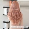 Pink Brown Long Curled Hair Wig Women's Bang Big Wave Natural Full