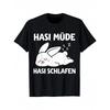Hasi Tired Hasi Sleep Funny Rabbit T-Shirt | Black, S, Crew Neck, Casual Style, Regular Fit, Short Sleeve, All-season, Heat Transfer Print