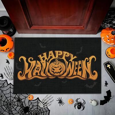 Festival-Themen-Fußmatte mit Halloween-Kürbis-Schädel-Geist-Spinnen-Mustern Weicher dekorativer Eingangsteppich für Feiertagsdekoration