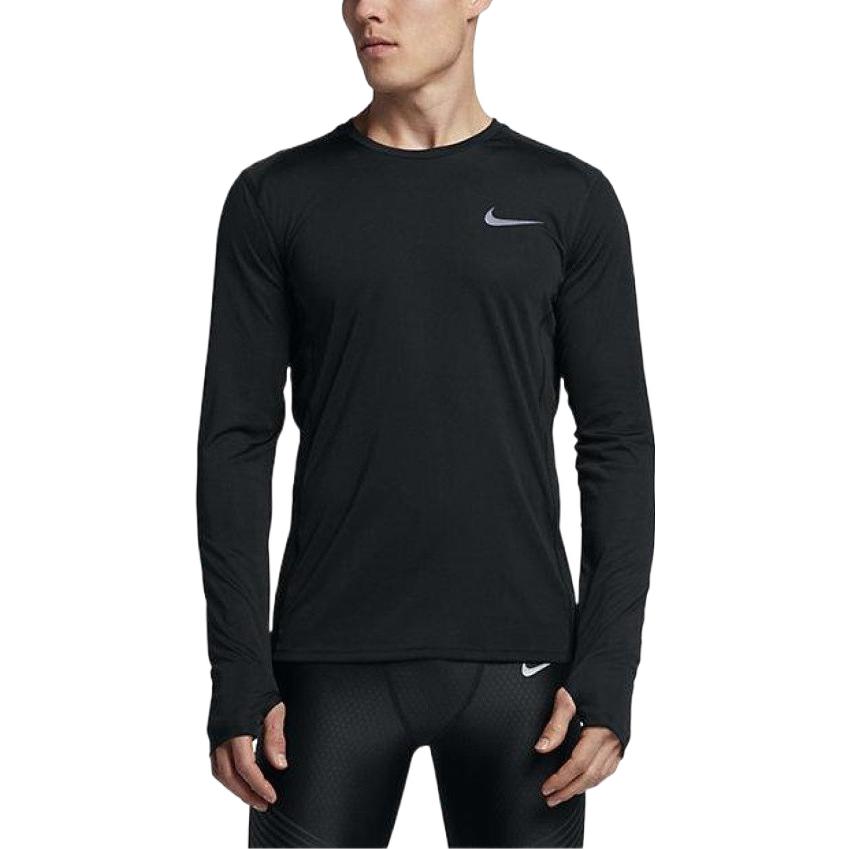 Nike Solid Color Crew Neck Sports Long Sleeve T-Shirt Men Tops Black 833594-010