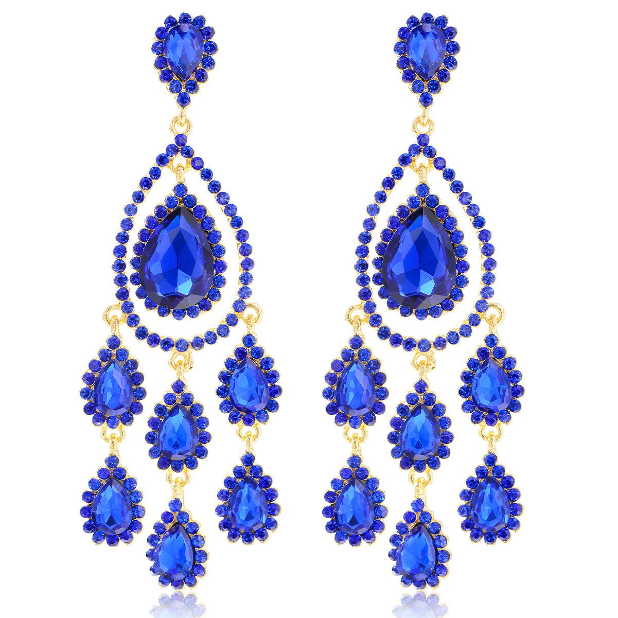 Exaggerated Earrings Light Luxury Long Water Drop Tassel Earrings Earrings сапфировый