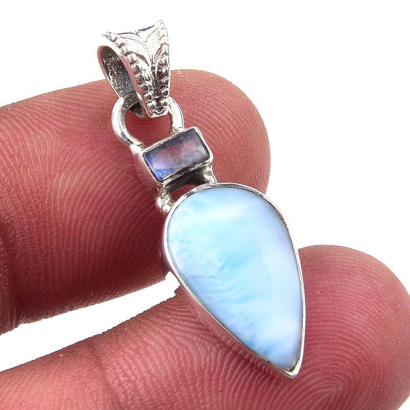 

Natural Republic Larimar, Moonstone 925 Solid Sterling Silver Pendant 1.25 t5o11