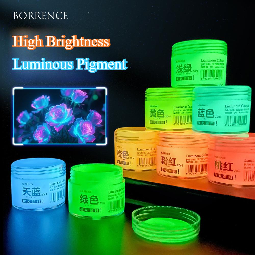 Borrence Glow In The Dark Acrylic Paint Set 20ml 8-Color Hand-Painted Graffiti DIY Fluorescent Pigment Luminous Paint Waterproof