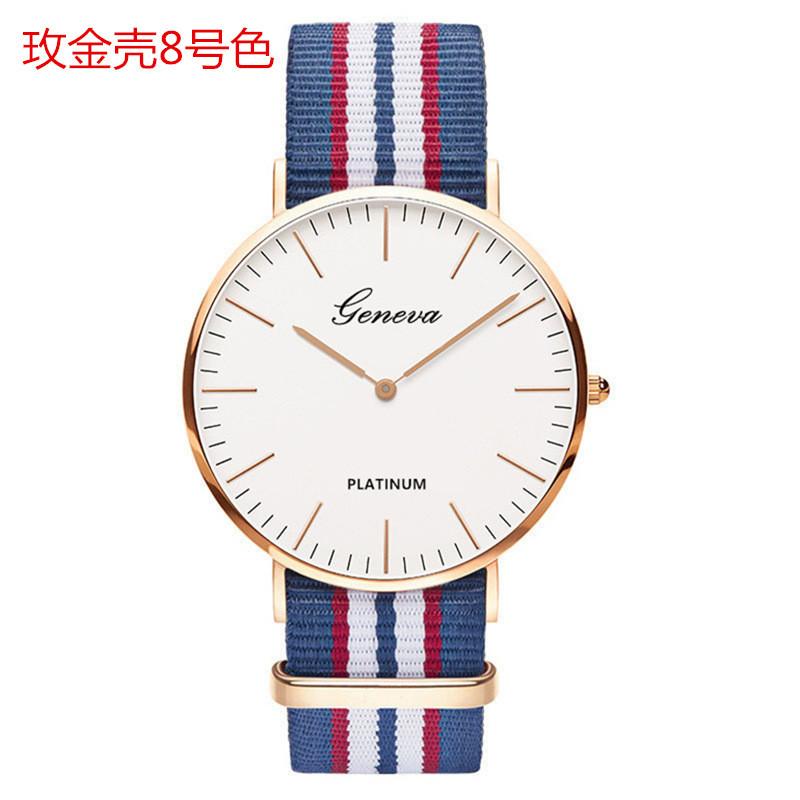 Classic simple thin large dial watch two-pin color matching nylon canvas with quartz watch men's and women's leisure watch
