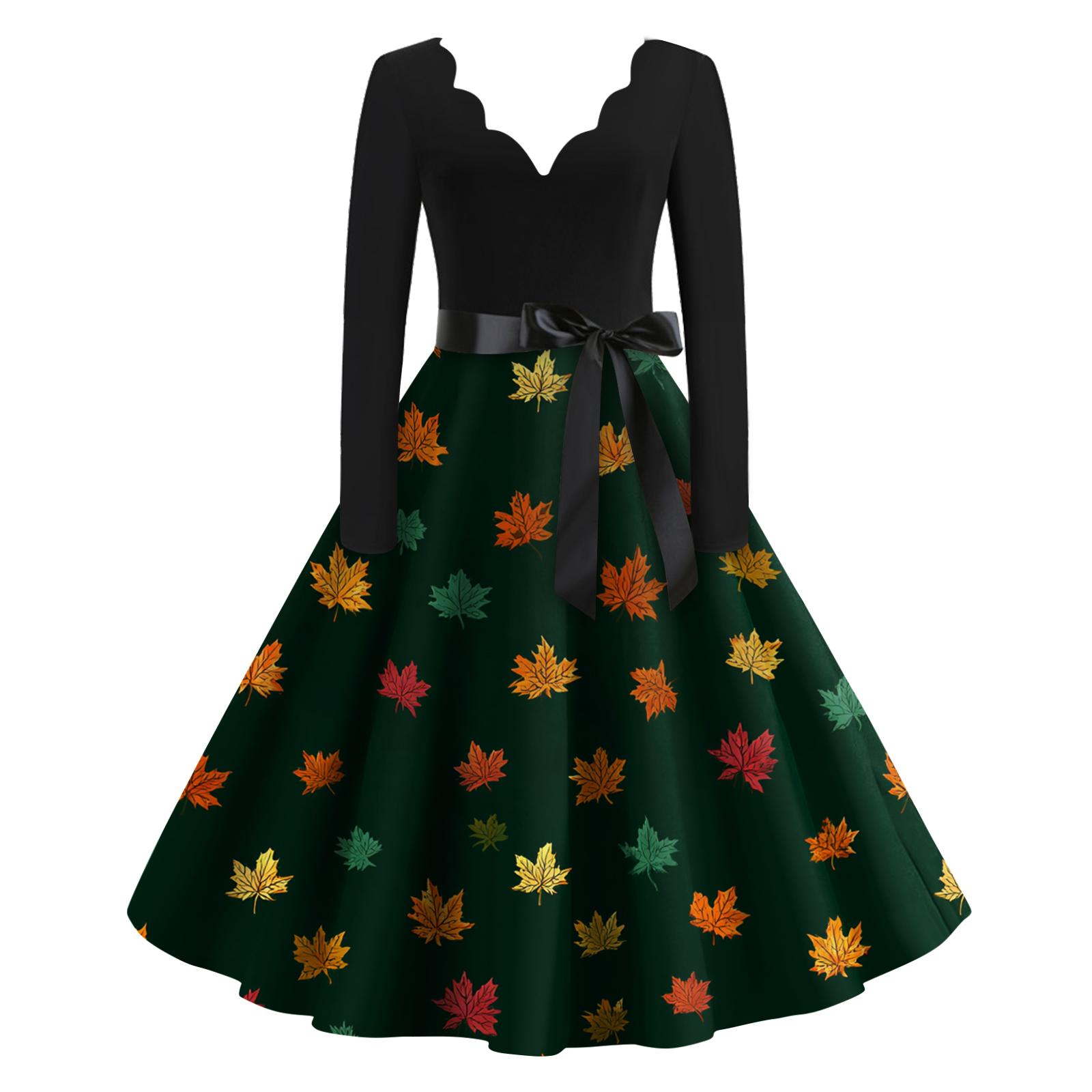 

Women s Casual Fashion Christmas Holiday Print V-neck Vintage Dress L