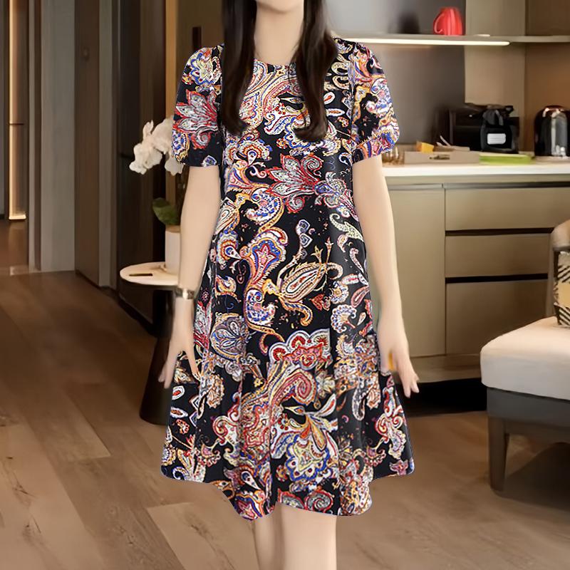 

ZANZEA Женское повседневное платье с круглым вырезом, коротким рукавом и этническим принтом, свободного кроя 5XL чёрный