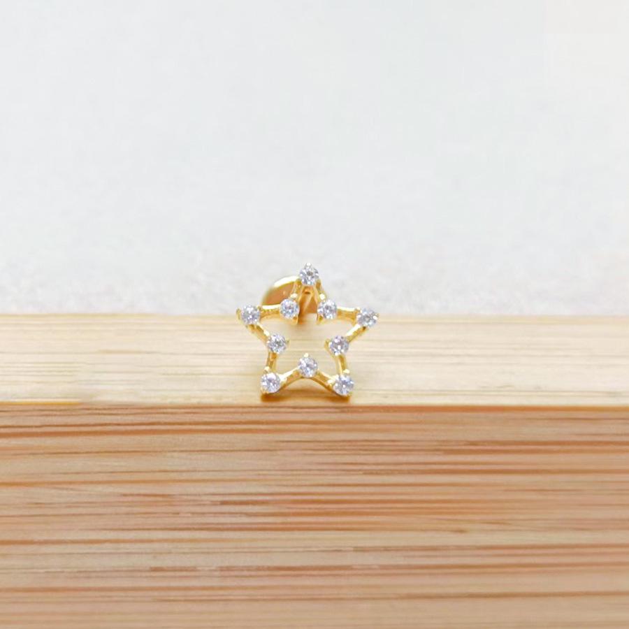 F136 Star Moon Diamond Lip Stud 5-Sided Iron Tower Ear Cartilage Piercing Jewelry 1.2x6/8mm