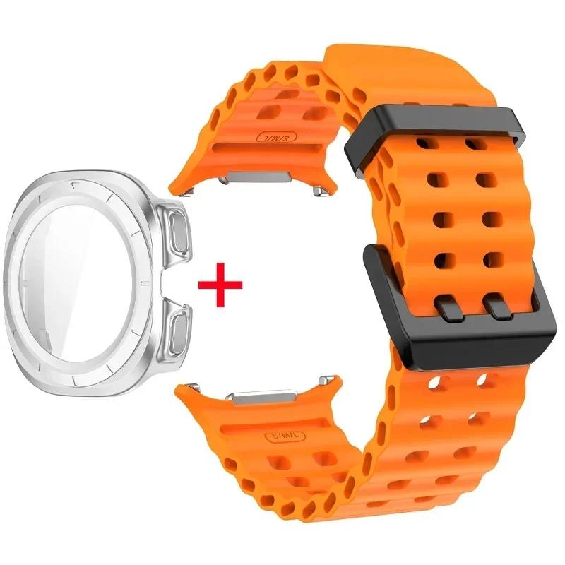 Schutzhülle aus gehärtetem Glas + Armband für Samsung Galaxy Watch Ultra 47mm Silikonarmband für Galaxy Watch Ultra 47mm Armband Schutzhülle