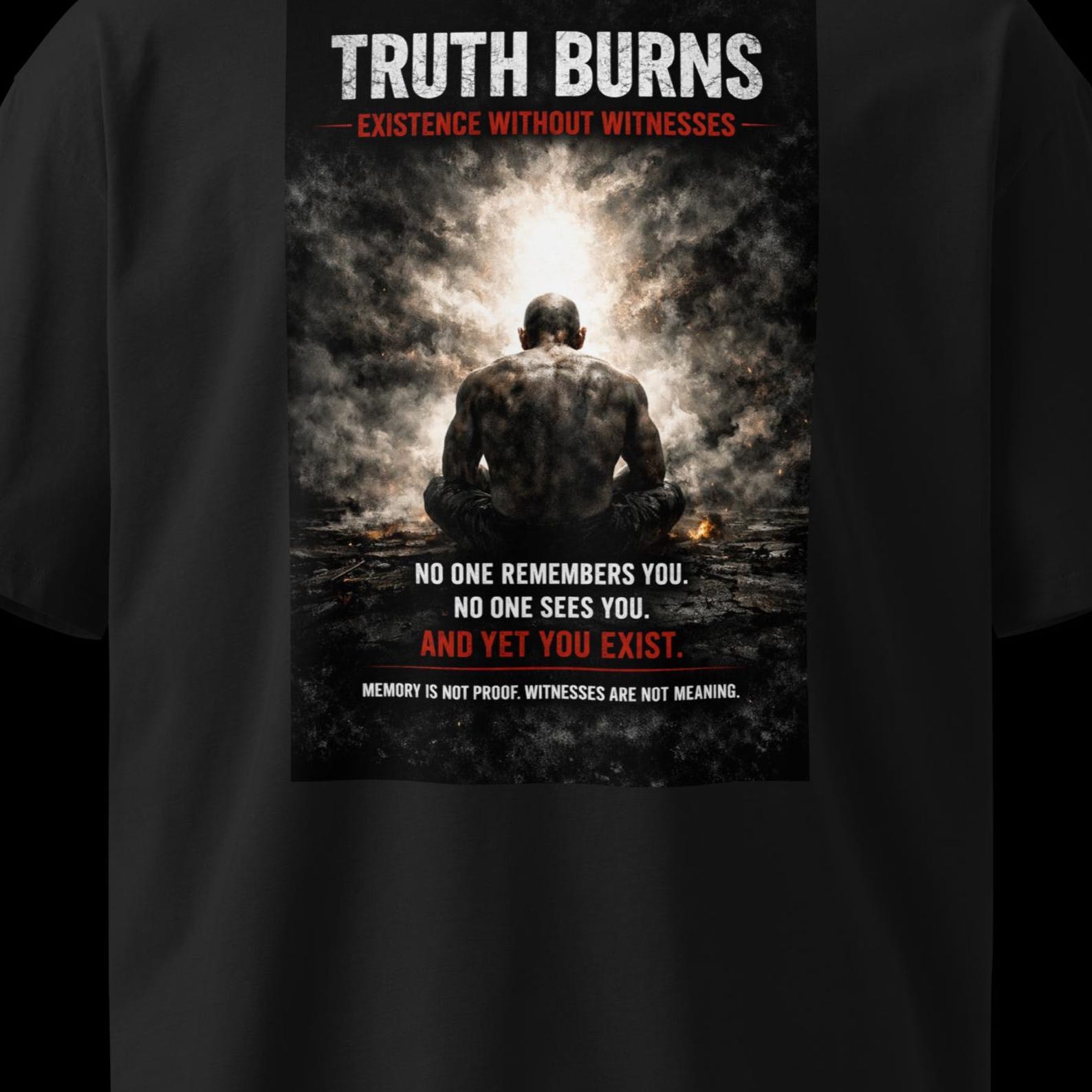 Raw Human Truth Burns Existential T-Shirt, Dark Philosophy Graphic Tee, QUALITY PREMIUM Existence Without Witnesses Unisex Oversized Top 3XL