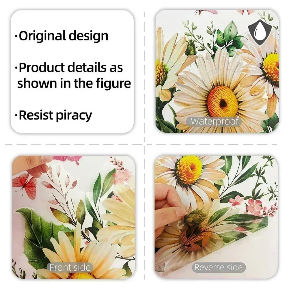 Window Stickers Daisy Butterfly Design for Home Kitchen Bathroom Office 2 Pieces Static Cling Easy Application