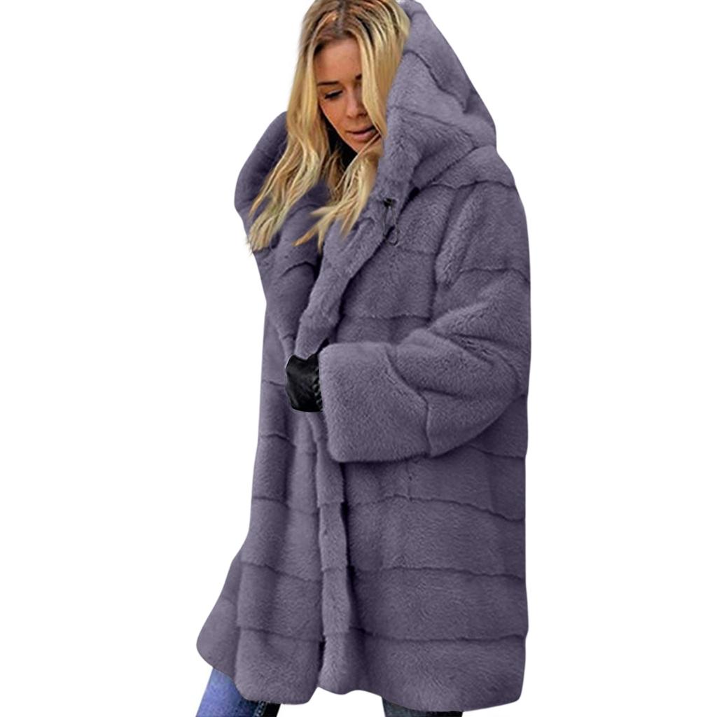 Women's Mid-length Solid Color Loose Plush Hooded Coat