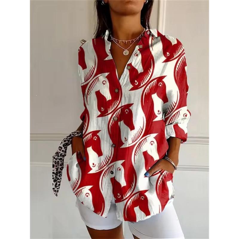 Women 3d Printed Animal Casual Long Sleeve Hawaiian Shirt