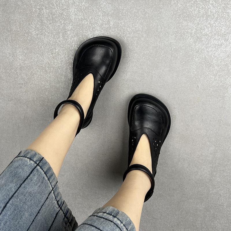 Spring Summer Big Round Head Foot Ring Cave Sandals Flat Bottom Back Zipper Flat Bottom Patch Cool Boots Women