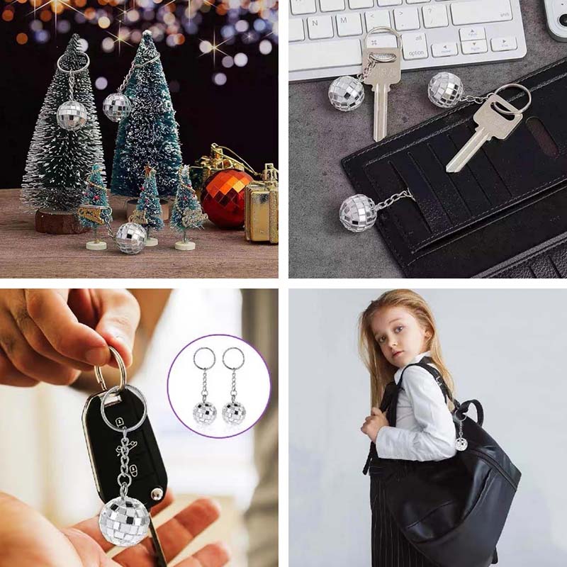 WTEMPO Bling Mini Disco Ball Keychains Party Favors IY Party Decorations Retro Keychain Set Car Key/Door Key/Bag/Christmas Tree Hanging Pendants