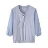 Stylish Spring & Autumn Knit T-Shirt for Middle-aged Women with Flowing Ribbon