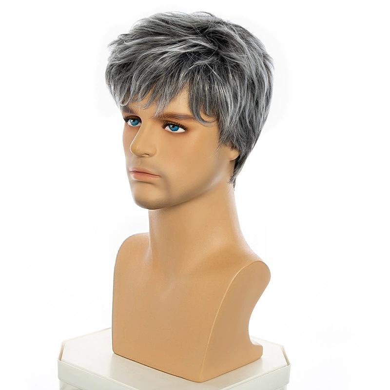 Men's Fashion Textured Straight Wig, Gradient Grey High-Temperature Fiber Hairpiece