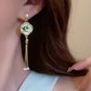 Retro New Chinese-style Green Bamboo Fringed Design Earrings Women's High-end Antique Cheongsam Accessories Horse Face Skirt Ear Jewelry