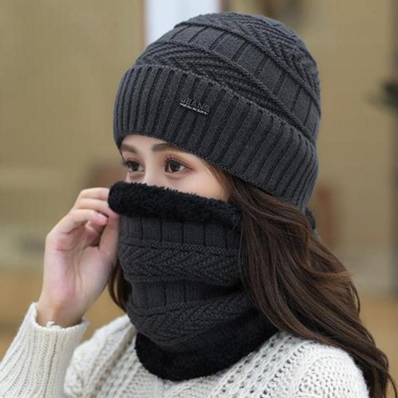 Beanie Scarf Set Men Women Winter Caps Cover Ears Winter Skullies Hat Wool Beanies Knitted Hat Scarf With Lining