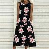 Oversized Women Sleeveless Round Neck Dress Dense Floral Printed Flowy Mid Calf Gown