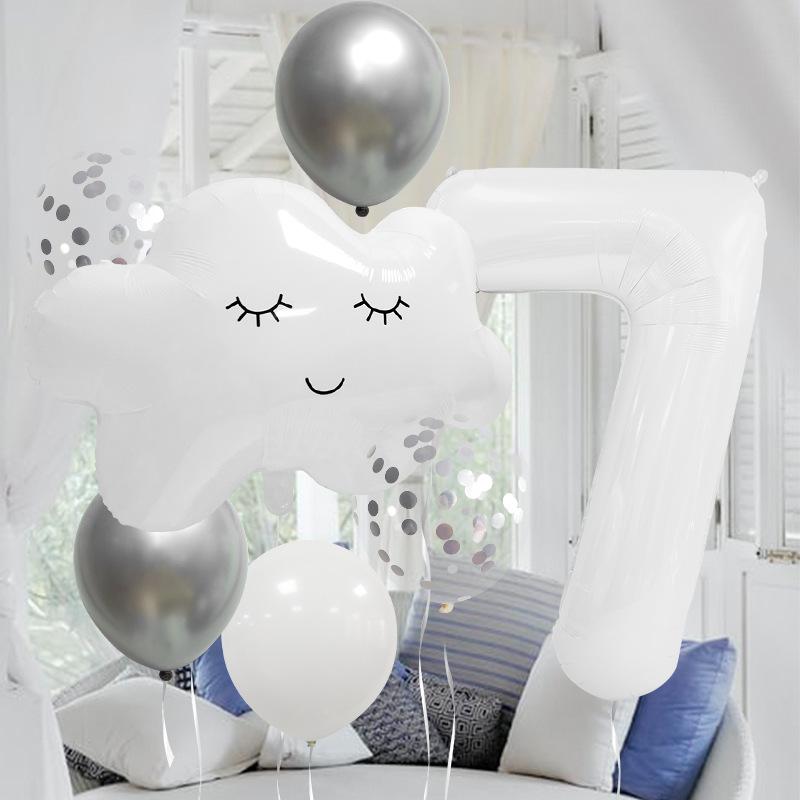 Small fresh cloud white smiley face children's birthday 40 inch digital aluminum film latex balloon bundle