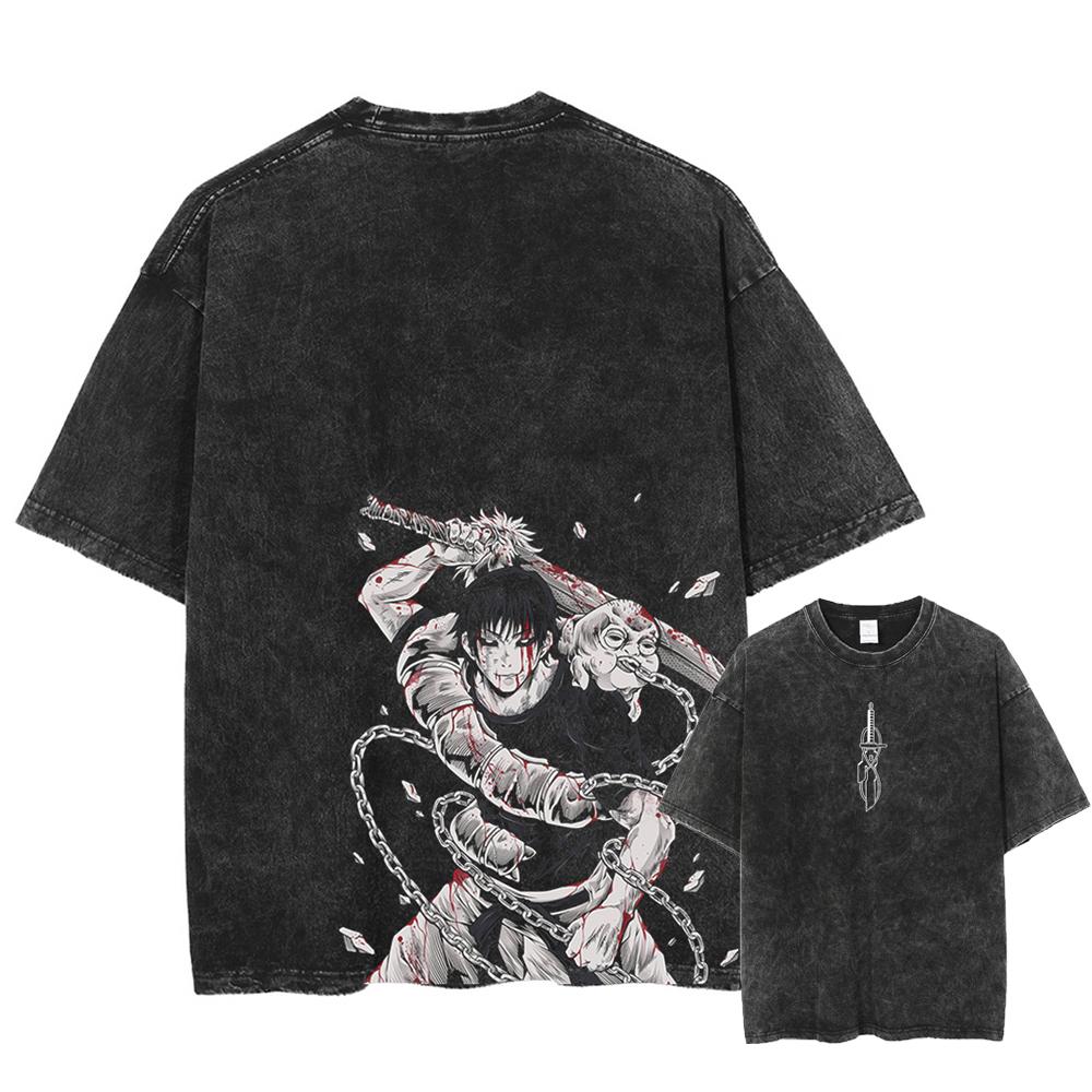 Anime Jujutsu Kaisen Ryomen Sukuna Printed Tshirt Mens and Womens Washed Tshirt High Quality Vintage Cotton Tshirt Top
