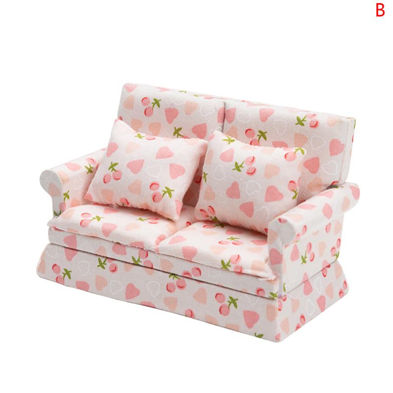 1:12 Dollhouse Miniature Furniture Sofa With Pillow Fabric Sofa Model Doll House Decoration Accessories Kids Play Pretend Toys