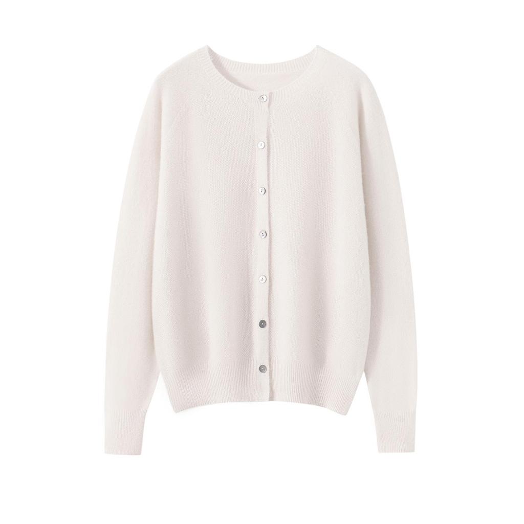 Women's Pure Cashmere Round Neck Cardigan - Autumn/Winter Loose Fit, Solid Color Knitted Sweater Coat