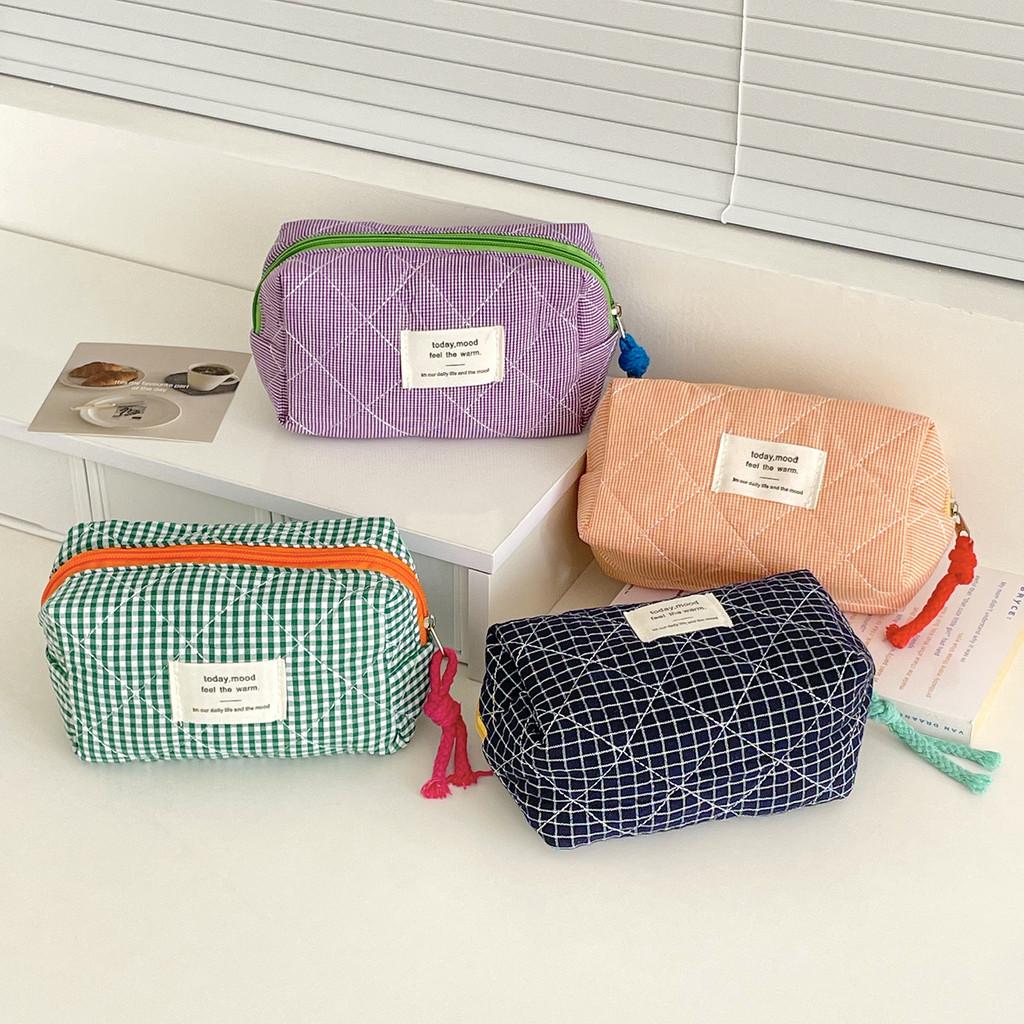 Classic Gingham Octagon Pencil Case With Cotton Material For Daily Use And Travel