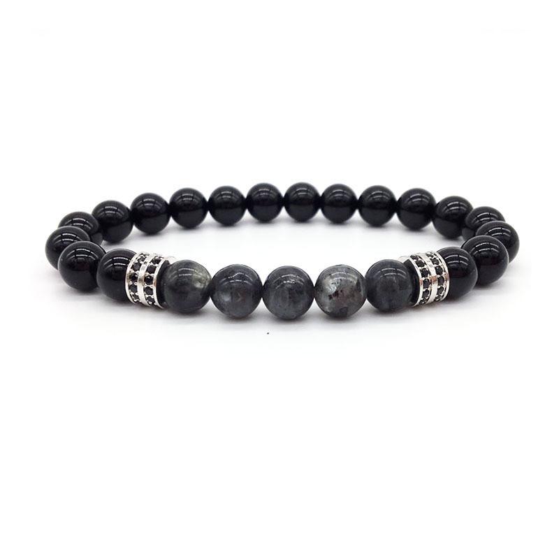 Mens Geometric Black Obsidian Copper Micro Zircon Bracelet With Elastic Fit For Fashion Accessory