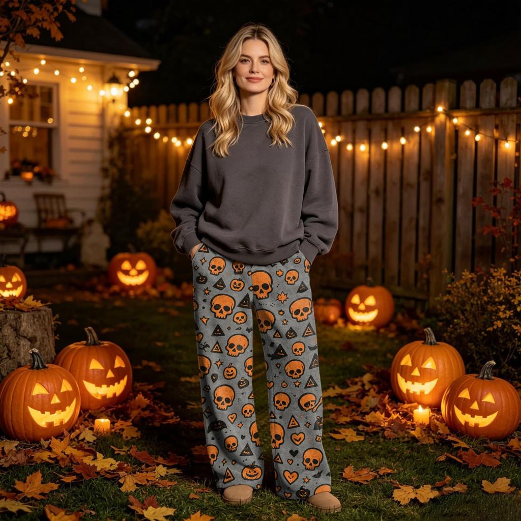Dames Halloween Print Flanellen Broek - Gezellige Pyjamabroek voor Slaap en Ontspanning